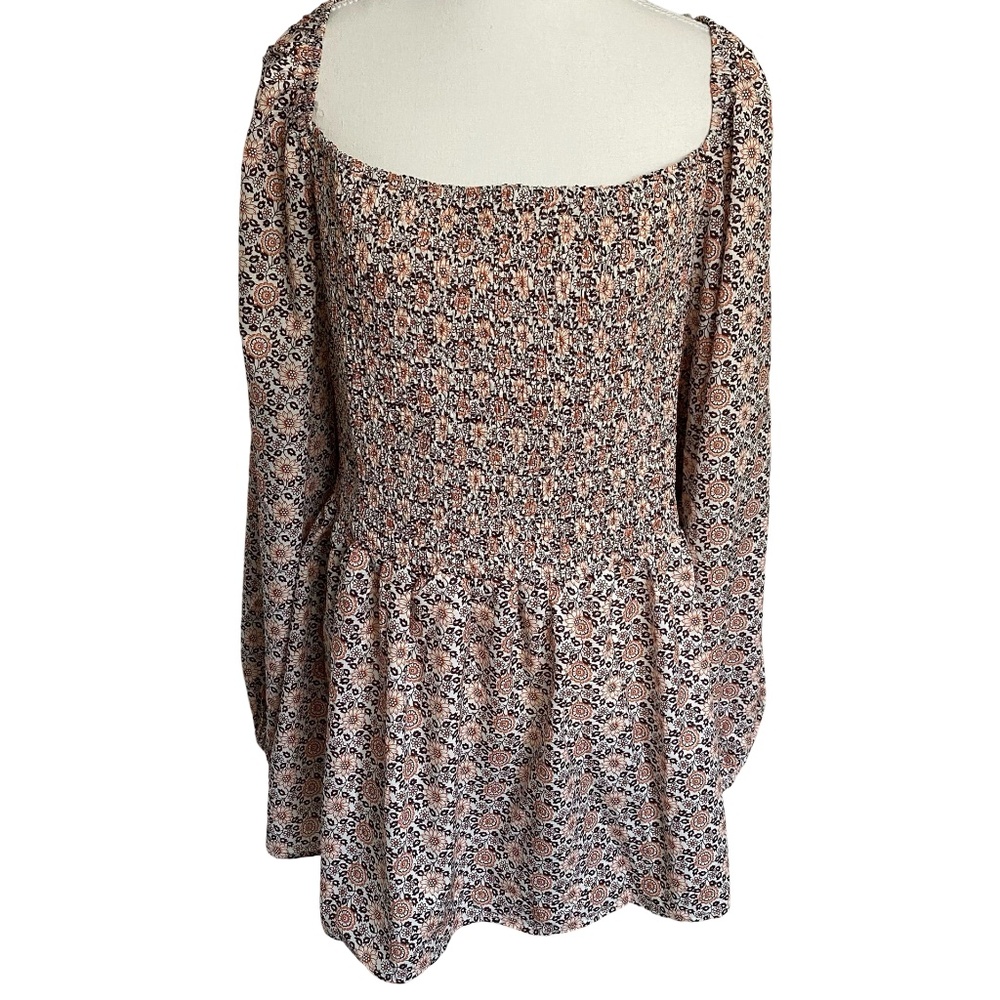 Hayden Square Neck Smocked Long Puffy Sleeves Lightweight Top. Sz 3XL